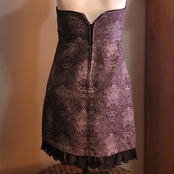 CR Signature Strapless Shimmer Mini Dress Sz M Purple Metallic Party Mesh Ruffle - Picture 5 of 10